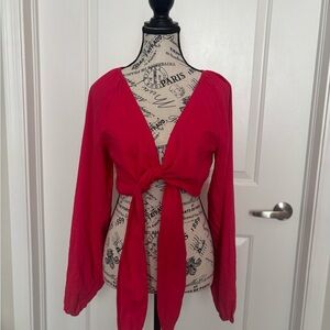 Forever 21 Red Tie-Front Fitted Blouse
